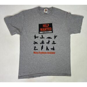 VINTAGE Help Wanted Many Positions Available Graphic T-shirt Men Large Gray